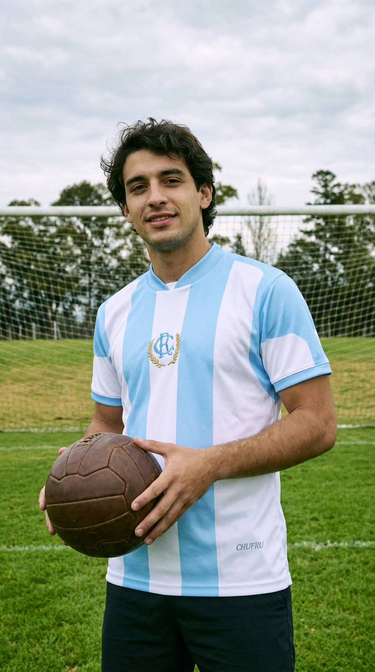 Usuario sentado en tribuna con camiseta Rosario Central